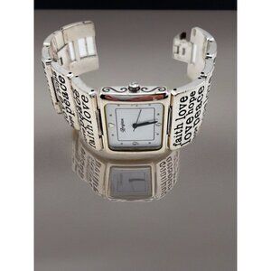 Brighton BOZEMAN Silver Faith Peace Love Hope Short Watch Etched New Battery